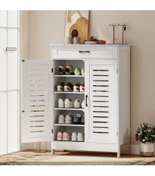 Armario para Zapatos con Puertas de Rejilla Cajón y Estantes Ajustables para 20 Pares de Zapatos 78x37x115,8 cm Blanco