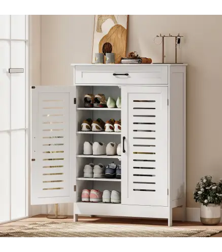 Armario para Zapatos con Puertas de Rejilla Cajón y Estantes Ajustables para 20 Pares de Zapatos 78x37x115,8 cm Blanco