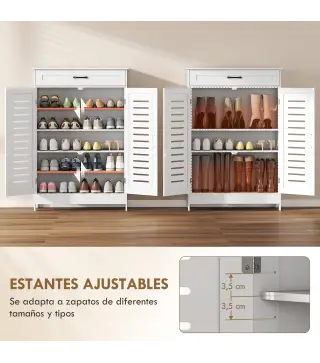 Armario para Zapatos con Puertas de Rejilla Cajón y Estantes Ajustables para 20 Pares de Zapatos 78x37x115,8 cm Blanco