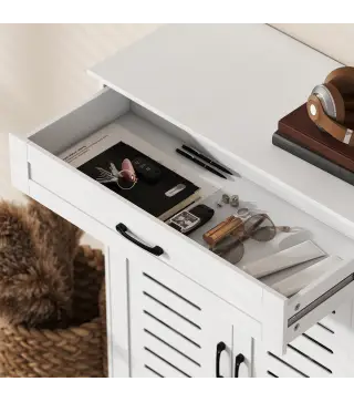 Armario para Zapatos con Puertas de Rejilla Cajón y Estantes Ajustables para 20 Pares de Zapatos 78x37x115,8 cm Blanco