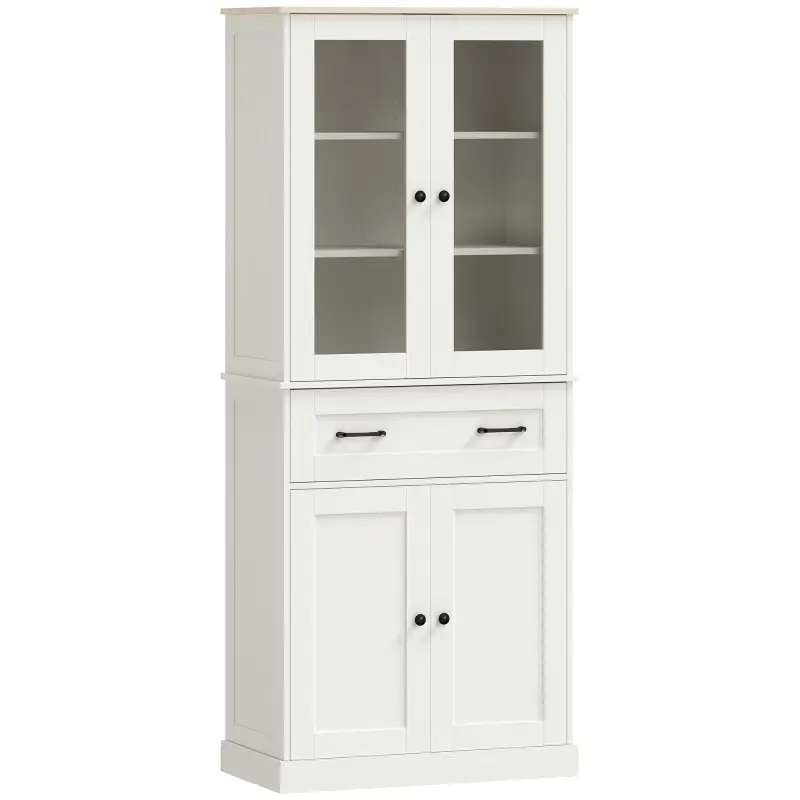 Mueble Auxiliar de Cocina con 2 Puertas de Acrílico Cajón Grande Estantes Ajustables 76x40x182,5 cm Crema