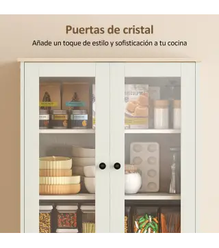 Mueble Auxiliar de Cocina con 2 Puertas de Acrílico Cajón Grande Estantes Ajustables 76x40x182,5 cm Crema