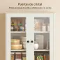 Mueble Auxiliar de Cocina con 2 Puertas de Acrílico Cajón Grande Estantes Ajustables 76x40x182,5 cm Crema