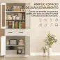 Mueble Auxiliar de Cocina con 2 Puertas de Acrílico Cajón Grande Estantes Ajustables 76x40x182,5 cm Crema