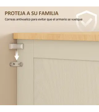 Mueble Auxiliar de Cocina con 2 Puertas de Acrílico Cajón Grande Estantes Ajustables 76x40x182,5 cm Crema