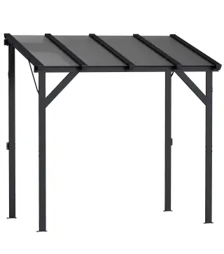 Carpa Barbacoa 2,5x1,5 m con Techo de Policarbonato Diseño Adosado Estructura de Metal y Aluminio para Exterior Gris