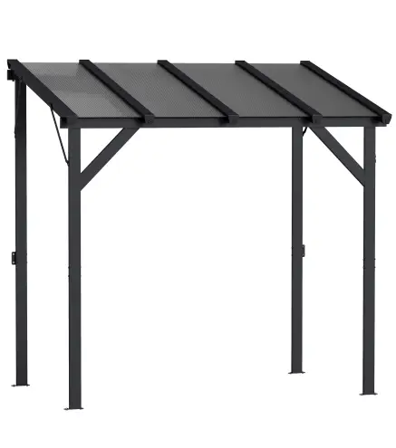 Carpa Barbacoa 2,5x1,5 m con Techo de Policarbonato Diseño Adosado Estructura de Metal y Aluminio para Exterior Gris