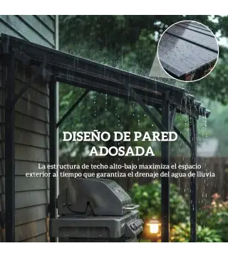 Carpa Barbacoa 2,5x1,5 m con Techo de Policarbonato Diseño Adosado Estructura de Metal y Aluminio para Exterior Gris