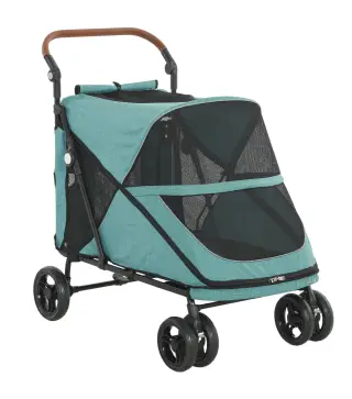 Carrito para Perros Plegable con un Botón hasta 30 kg con Suspensión en 4 Ruedas Giratorio y Freno de Pie Turquesa