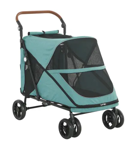 Carrito para Perros Plegable con un Botón hasta 30 kg con Suspensión en 4 Ruedas Giratorio y Freno de Pie Turquesa