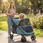 Carrito para Perros Plegable con un Botón hasta 30 kg con Suspensión en 4 Ruedas Giratorio y Freno de Pie Turquesa