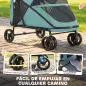 Carrito para Perros Plegable con un Botón hasta 30 kg con Suspensión en 4 Ruedas Giratorio y Freno de Pie Turquesa