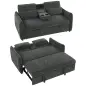Sofá Cama 2 Plazas 3 en 1 con Mesa Auxiliar Portavasos Respaldo Ajustable Bolsillos Laterales 2 Almohadas Gris Oscuro