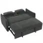 Sofá Cama 2 Plazas 3 en 1 con Mesa Auxiliar Portavasos Respaldo Ajustable Bolsillos Laterales 2 Almohadas Gris Oscuro