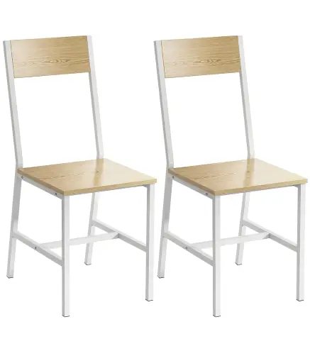 Juego de 2 Sillas de Comedor Sillas de Cocina con Respaldo Inclinado Estructura Metálica Natural