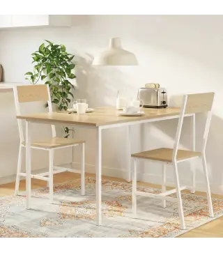 Juego de 2 Sillas de Comedor Sillas de Cocina con Respaldo Inclinado Estructura Metálica Natural