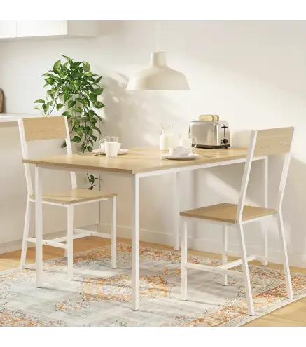 Juego de 2 Sillas de Comedor Sillas de Cocina con Respaldo Inclinado Estructura Metálica Natural