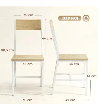 Juego de 2 Sillas de Comedor Sillas de Cocina con Respaldo Inclinado Estructura Metálica Natural