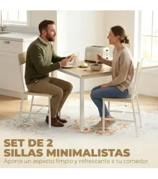 Juego de 2 Sillas de Comedor Sillas de Cocina con Respaldo Inclinado Estructura Metálica Natural