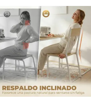 Juego de 2 Sillas de Comedor Sillas de Cocina con Respaldo Inclinado Estructura Metálica Natural