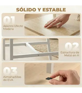 Juego de 2 Sillas de Comedor Sillas de Cocina con Respaldo Inclinado Estructura Metálica Natural