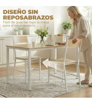 Juego de 2 Sillas de Comedor Sillas de Cocina con Respaldo Inclinado Estructura Metálica Natural