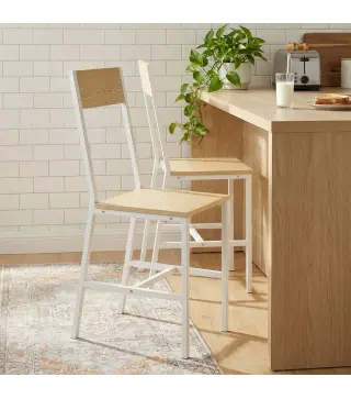 Juego de 2 Sillas de Comedor Sillas de Cocina con Respaldo Inclinado Estructura Metálica Natural