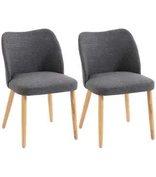 Pack de 2 Sillas de Cocina Nórdicas Tapizadas de Lino Respaldo Curvo Asiento Acolchado Patas de Madera Gris Claro