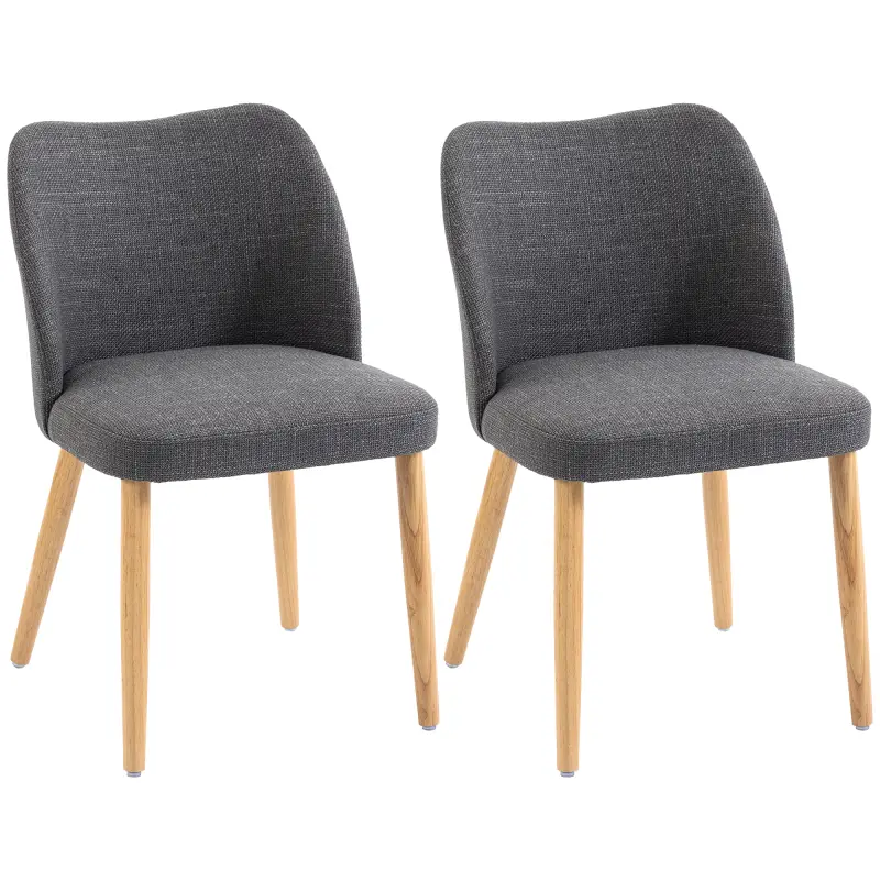 Pack de 2 Sillas de Cocina Nórdicas Tapizadas de Lino Respaldo Curvo Asiento Acolchado Patas de Madera Gris Claro