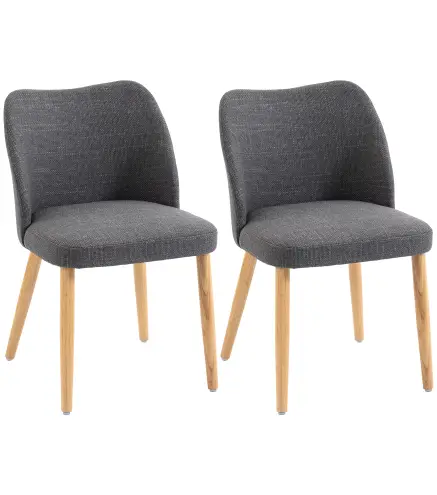 Pack de 2 Sillas de Cocina Nórdicas Tapizadas de Lino Respaldo Curvo Asiento Acolchado Patas de Madera Gris Claro