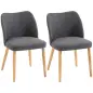 Pack de 2 Sillas de Cocina Nórdicas Tapizadas de Lino Respaldo Curvo Asiento Acolchado Patas de Madera Gris Claro