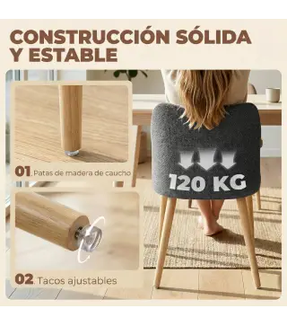 Pack de 2 Sillas de Cocina Nórdicas Tapizadas de Lino Respaldo Curvo Asiento Acolchado Patas de Madera Gris Claro