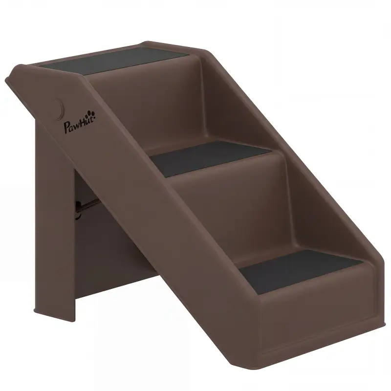 Escalera para Perros Plegable de 3 Peldaños para Mascotas Mayores para Cama Sofá 53x30,5x36,5 cm Marrón