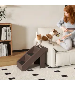 Escalera para Perros Plegable de 3 Peldaños para Mascotas Mayores para Cama Sofá 53x30,5x36,5 cm Marrón
