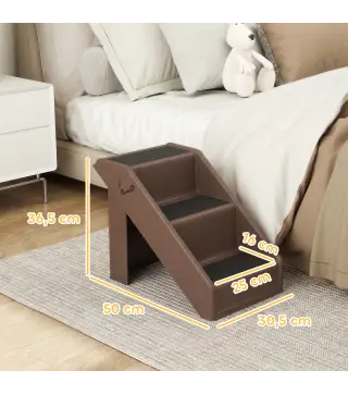 Escalera para Perros Plegable de 3 Peldaños para Mascotas Mayores para Cama Sofá 53x30,5x36,5 cm Marrón
