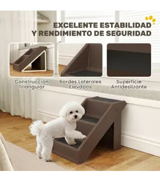 Escalera para Perros Plegable de 3 Peldaños para Mascotas Mayores para Cama Sofá 53x30,5x36,5 cm Marrón