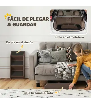 Escalera para Perros Plegable de 3 Peldaños para Mascotas Mayores para Cama Sofá 53x30,5x36,5 cm Marrón