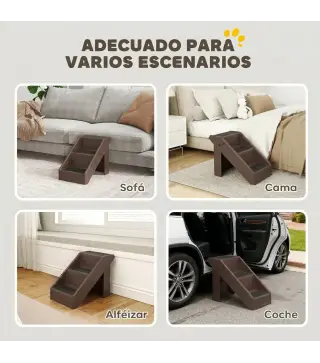 Escalera para Perros Plegable de 3 Peldaños para Mascotas Mayores para Cama Sofá 53x30,5x36,5 cm Marrón