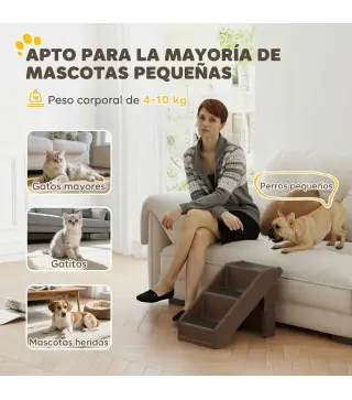Escalera para Perros Plegable de 3 Peldaños para Mascotas Mayores para Cama Sofá 53x30,5x36,5 cm Marrón
