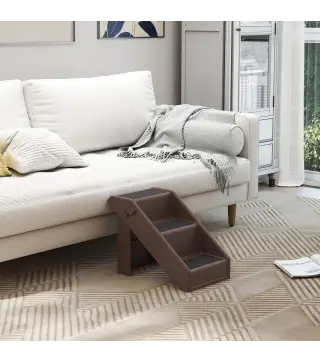 Escalera para Perros Plegable de 3 Peldaños para Mascotas Mayores para Cama Sofá 53x30,5x36,5 cm Marrón