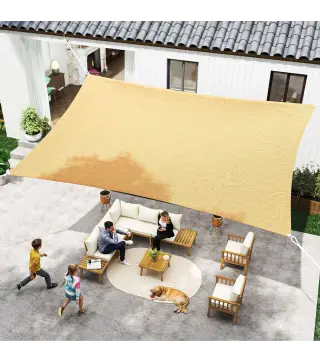 Toldo Vela Rectangular de HDPE 4x6 m con Anti-UV Anillas de Acero Inoxidable y Cuerdas de Nylon para Jardín Patio Arena