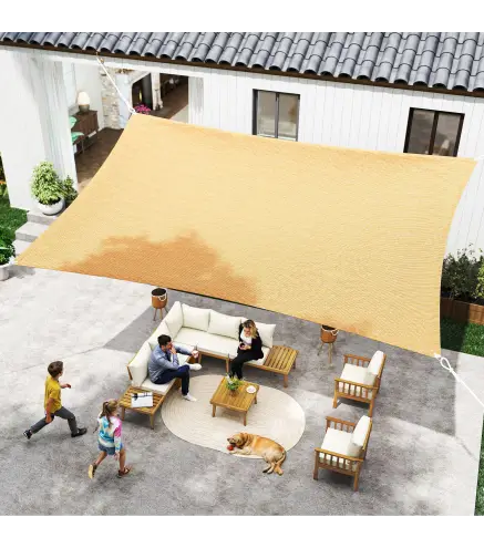 Toldo Vela Rectangular de HDPE 4x6 m con Anti-UV Anillas de Acero Inoxidable y Cuerdas de Nylon para Jardín Patio Arena