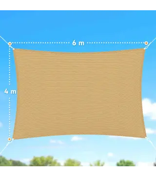 Toldo Vela Rectangular de HDPE 4x6 m con Anti-UV Anillas de Acero Inoxidable y Cuerdas de Nylon para Jardín Patio Arena