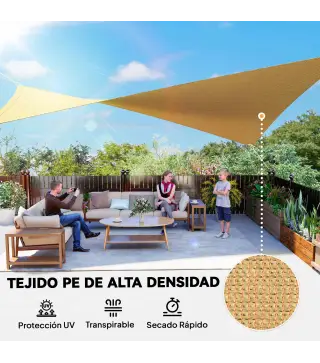 Toldo Vela Rectangular de HDPE 4x6 m con Anti-UV Anillas de Acero Inoxidable y Cuerdas de Nylon para Jardín Patio Arena