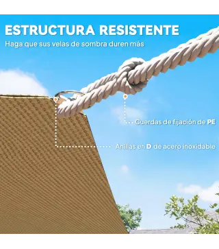 Toldo Vela Rectangular de HDPE 4x6 m con Anti-UV Anillas de Acero Inoxidable y Cuerdas de Nylon para Jardín Patio Arena