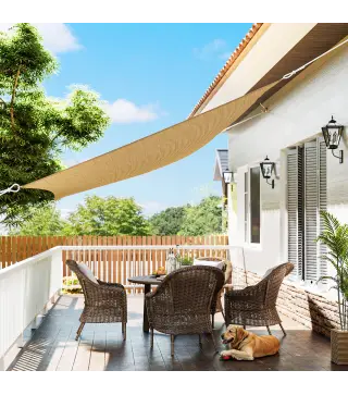 Toldo Vela Rectangular de HDPE 4x6 m con Anti-UV Anillas de Acero Inoxidable y Cuerdas de Nylon para Jardín Patio Arena