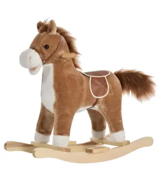 Juguete Balancín de Felpa Suave con Música Relinchos Sonidos de Galope Boca y Cola Móviles 65x32,5x61 cm Marrón