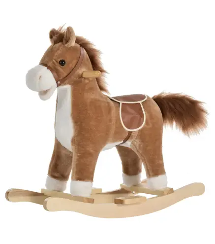Juguete Balancín de Felpa Suave con Música Relinchos Sonidos de Galope Boca y Cola Móviles 65x32,5x61 cm Marrón