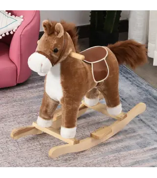 Juguete Balancín de Felpa Suave con Música Relinchos Sonidos de Galope Boca y Cola Móviles 65x32,5x61 cm Marrón