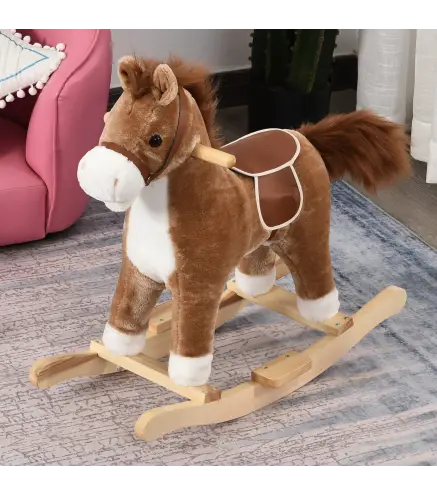 Juguete Balancín de Felpa Suave con Música Relinchos Sonidos de Galope Boca y Cola Móviles 65x32,5x61 cm Marrón